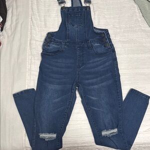 American Bazi Blue Denim Overalls with Distressed Details